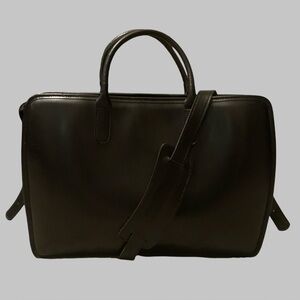 Jack Georges slim black leather briefcase laptop bag  with crossbody strap